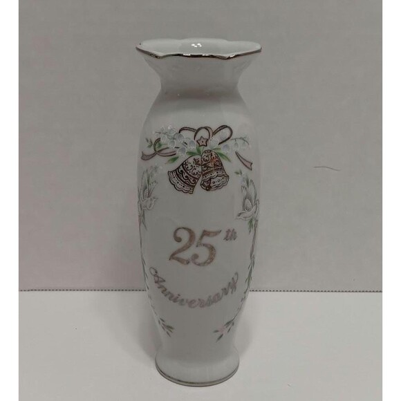 Vintage 1984 Lefton 25th Anniversary Vase Japan – Silver Trim Porcelain - Picture 1 of 5